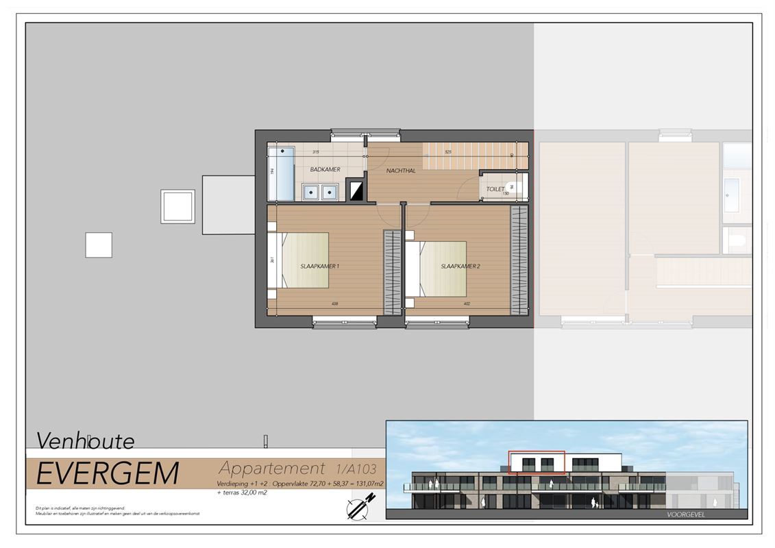 Venhoute 1/A103: duplexappartement van 131,07m² met 2 slpk, en terras van 32m²