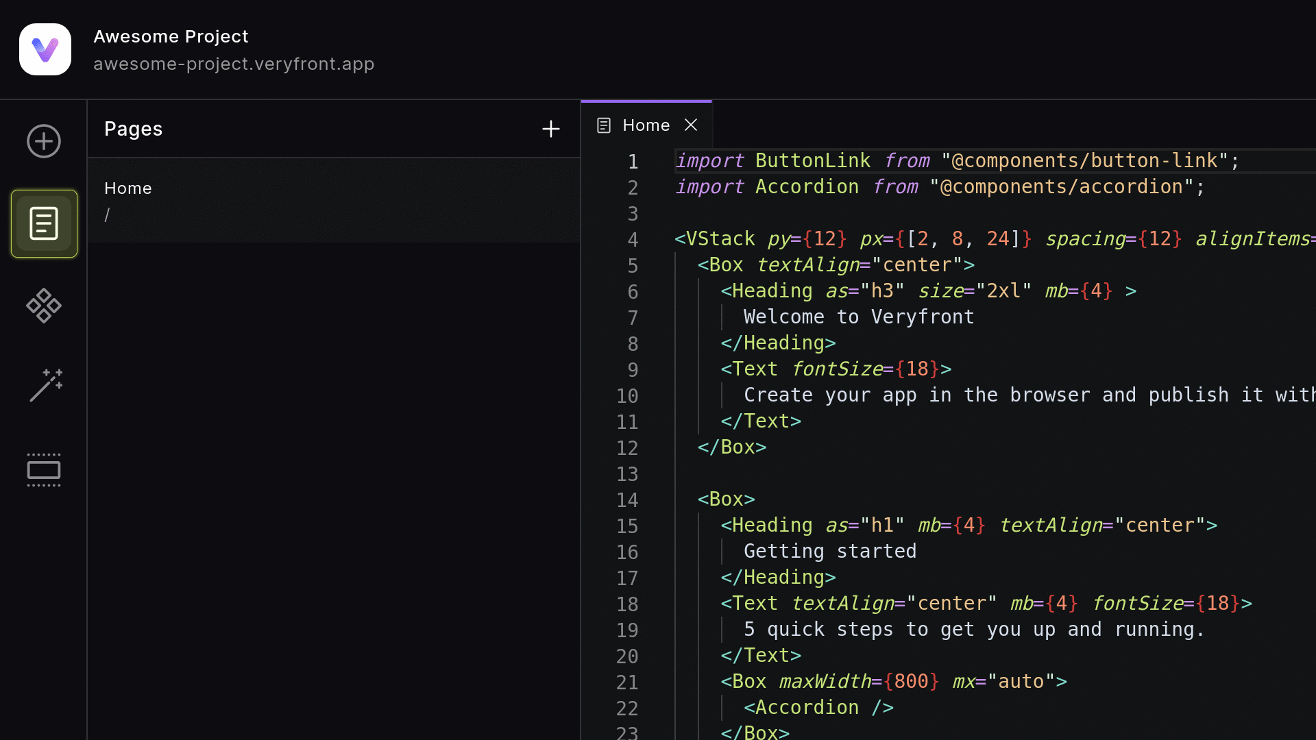Pages Menu Home Page