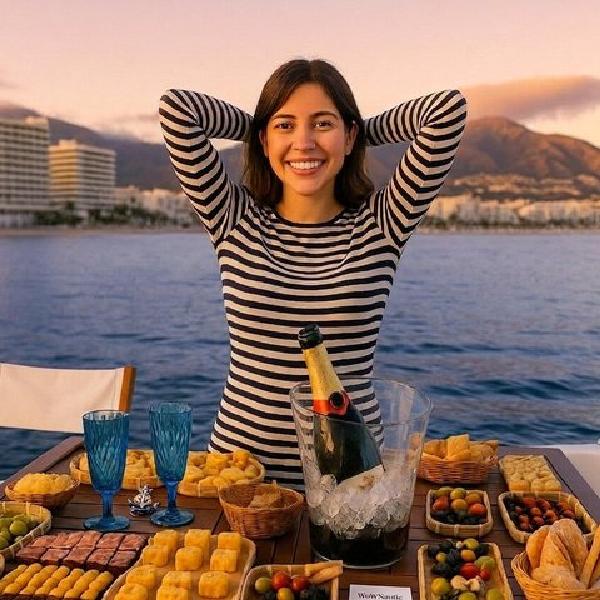 Actividad en barco de Fuengirola con cena de cóctel, champán y puesta de sol en Marbella