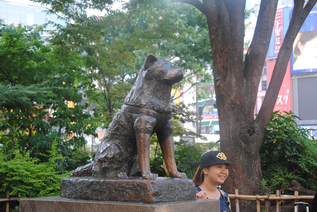 Primo piano della statua di Hachiko a Tokyo