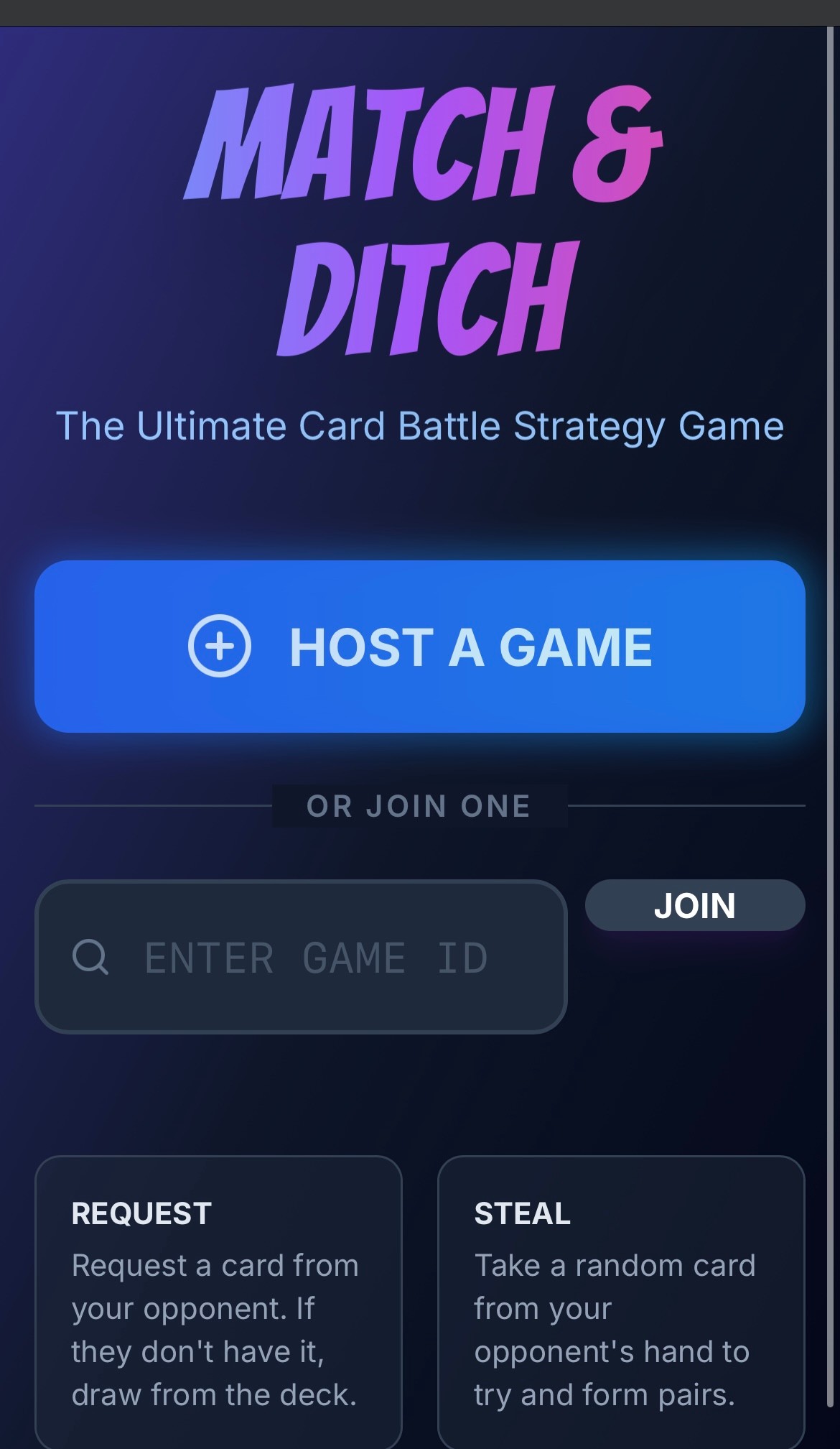 Online 1v1 real time card game