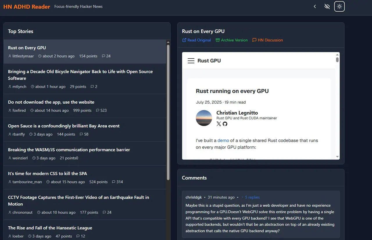 HN ADHD Reader Reviews & Feedback | VibeCodingList