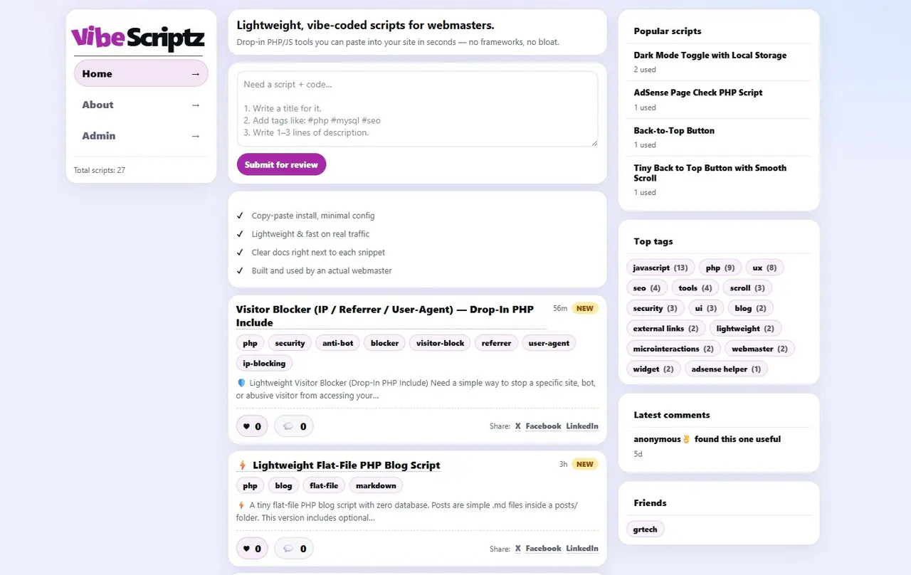 Vibe Scripts Reviews & Feedback | VibeCodingList