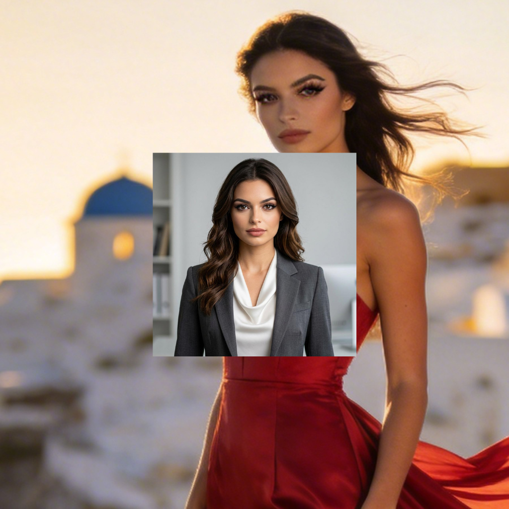 Canva output (free) - Left: our AI-generated input portrait. Right (inset): the professional headshot Canva generated from it on the free tier.