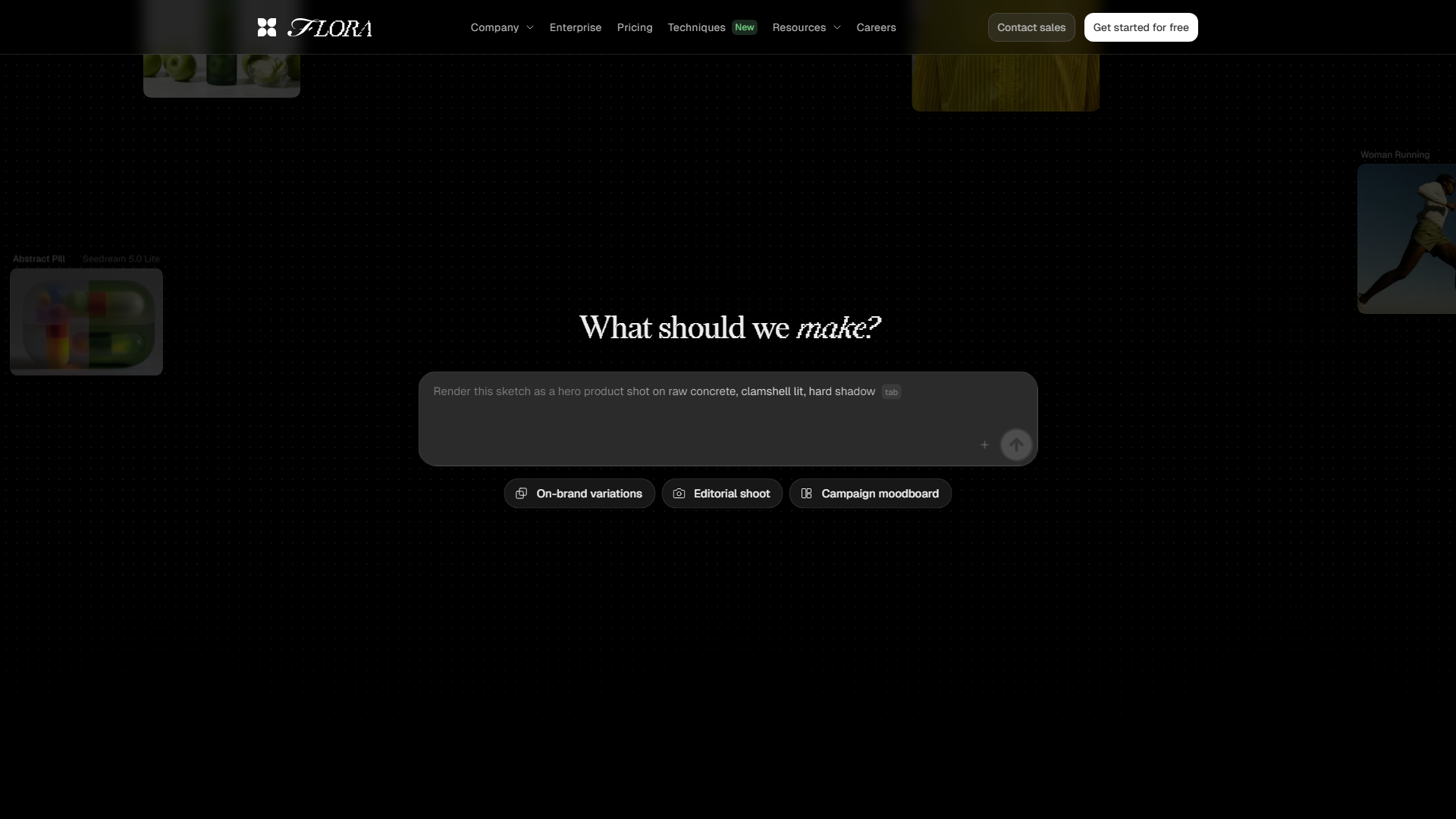 Flora's 2-click onboarding flow showing the sign-in and prompt entry interface