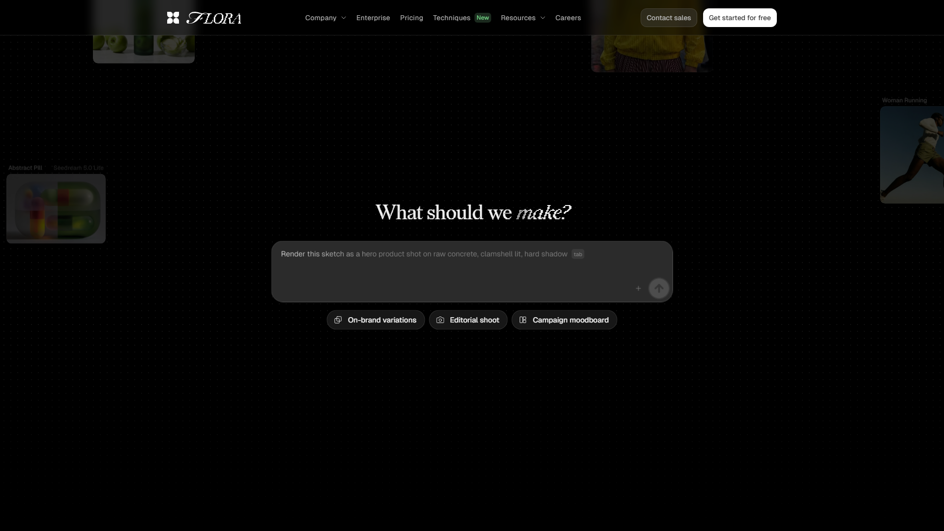 Flora's generation interface showing conversational editing via an agent-based workflow