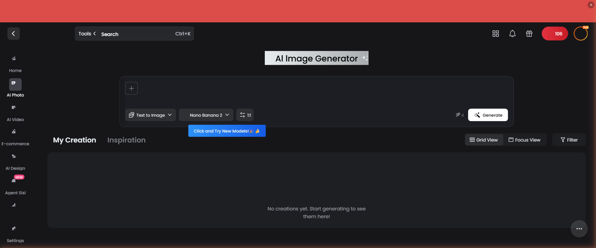 Fotor's generation interface showing model selection dropdown, prompt input, and style preset options