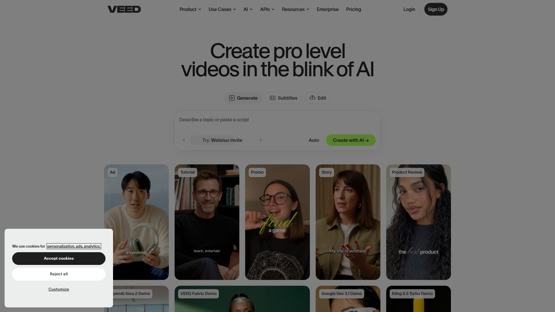 VEED AI dashboard showing 46 models across image and video generation