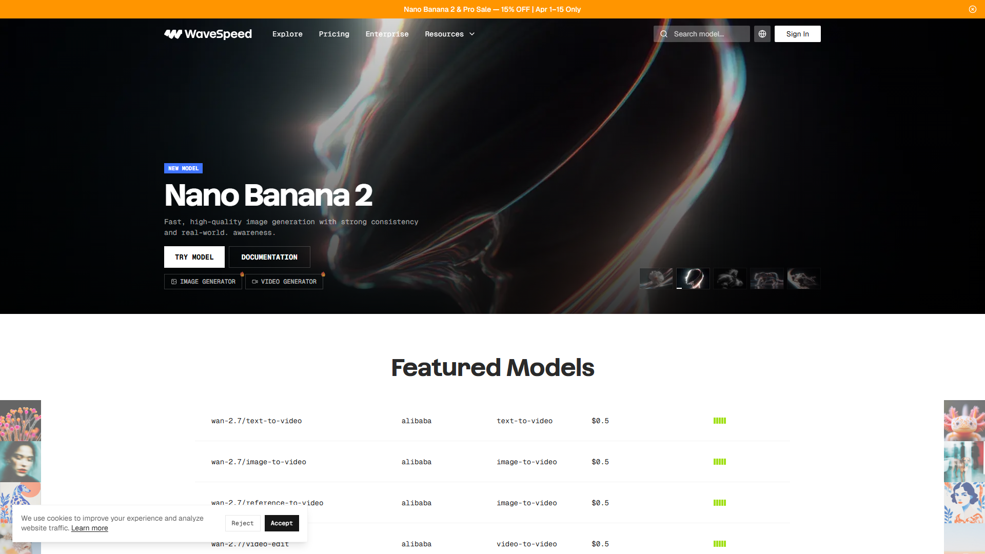 WaveSpeed's playground interface showing API-driven generation with model selection and parameter controls