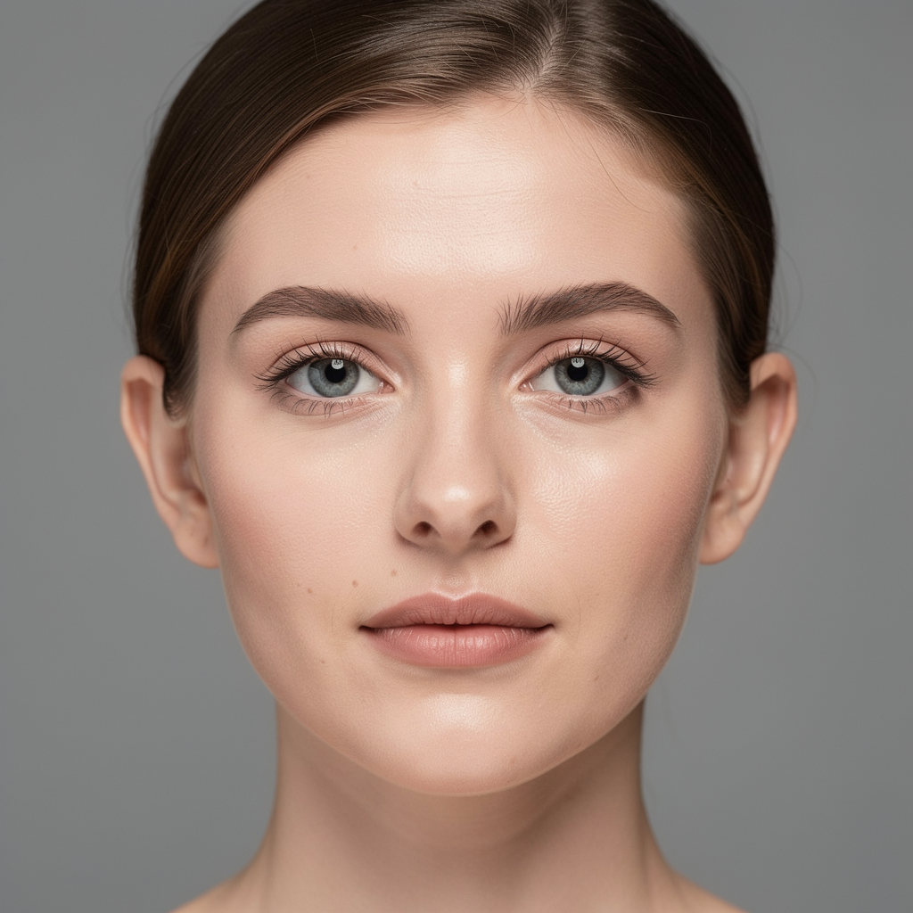 FLUX.2 Pro - Portrait showing both ears of person facing camera directly, symmetrical face, neutral expression