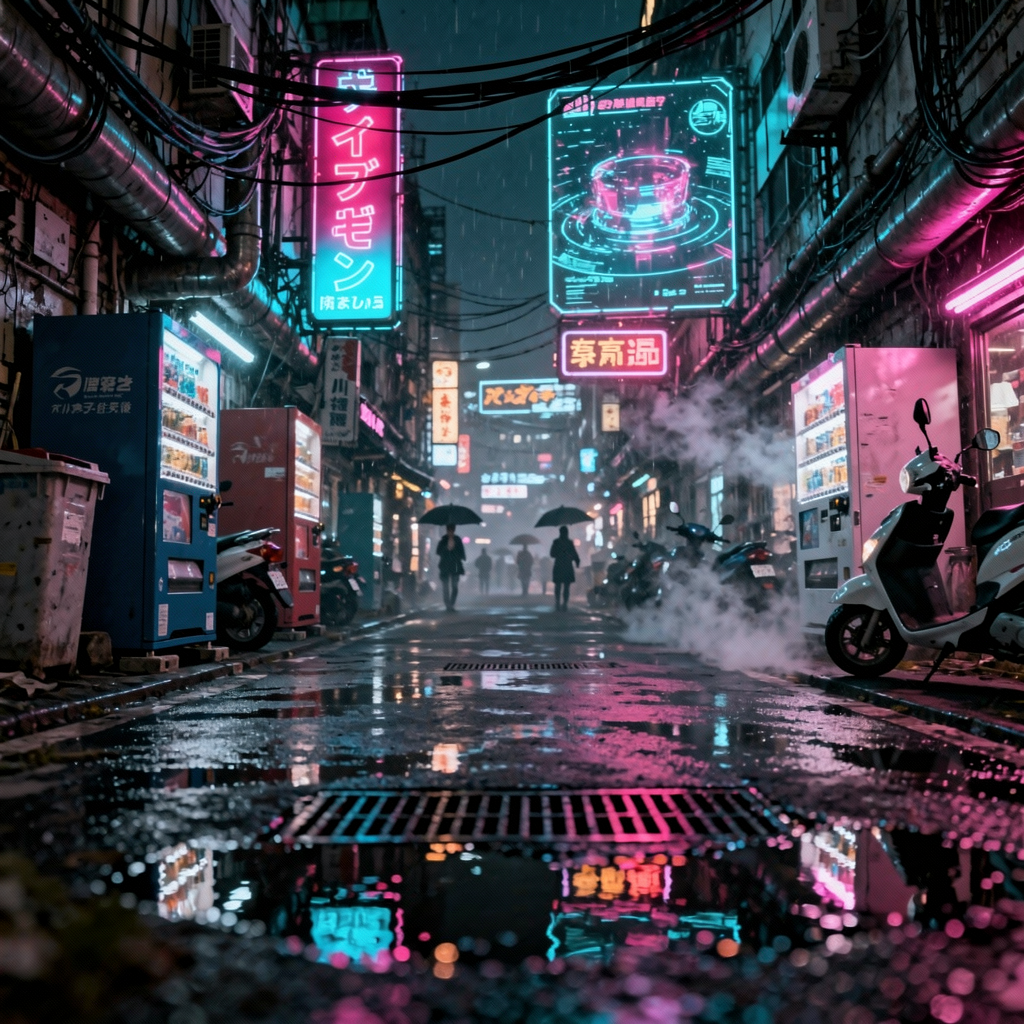 FLUX.2 Max ($0.070) - Cyberpunk Tokyo alley at night, neon signs reflecting on wet pavement, cinematic color grading