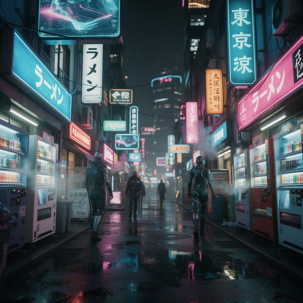 FLUX.2 Pro ($0.035) - Cyberpunk Tokyo alley at night, neon signs reflecting on wet pavement, cinematic color grading