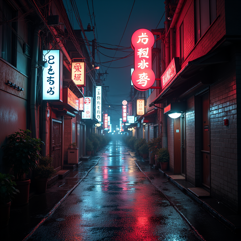 Flux Dev ($0.003) - Cyberpunk Tokyo alley at night, neon signs reflecting on wet pavement, cinematic color grading
