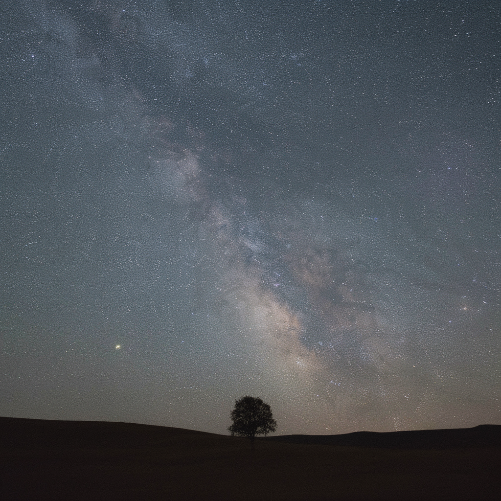 FLUX.2 Pro - Night photography of stars, zero noise, pinpoint stars not smeared, Milky Way visible, foreground silhouette