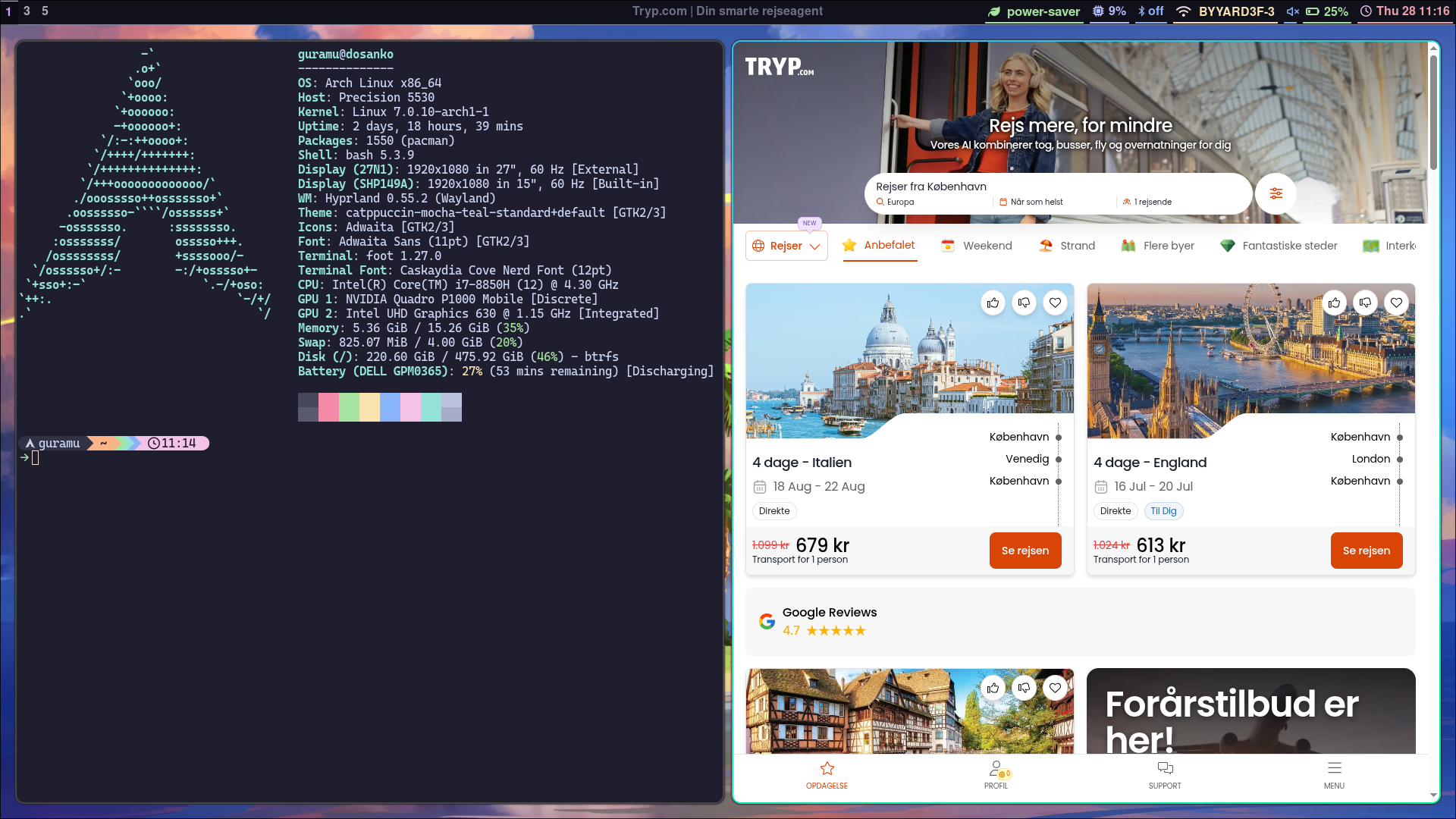 My desktop, with tiles open