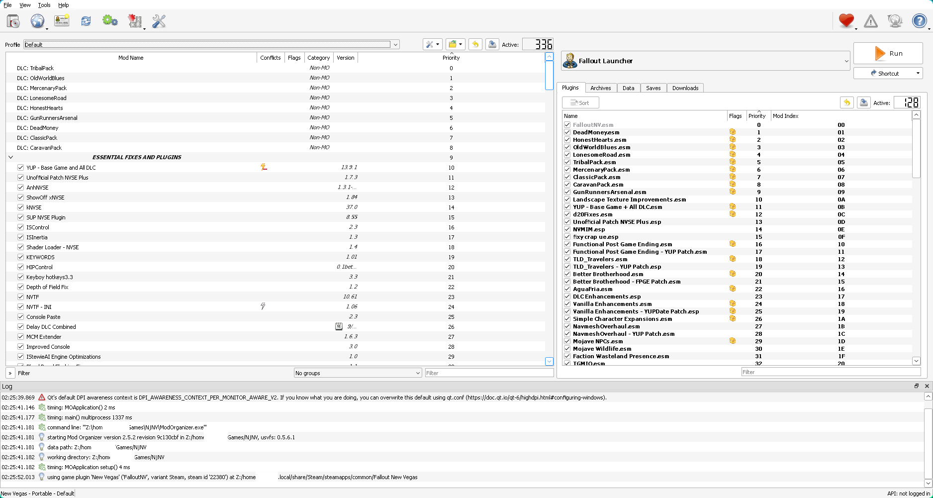 Mod Organizer 2, with the NJNV modlist loaded
