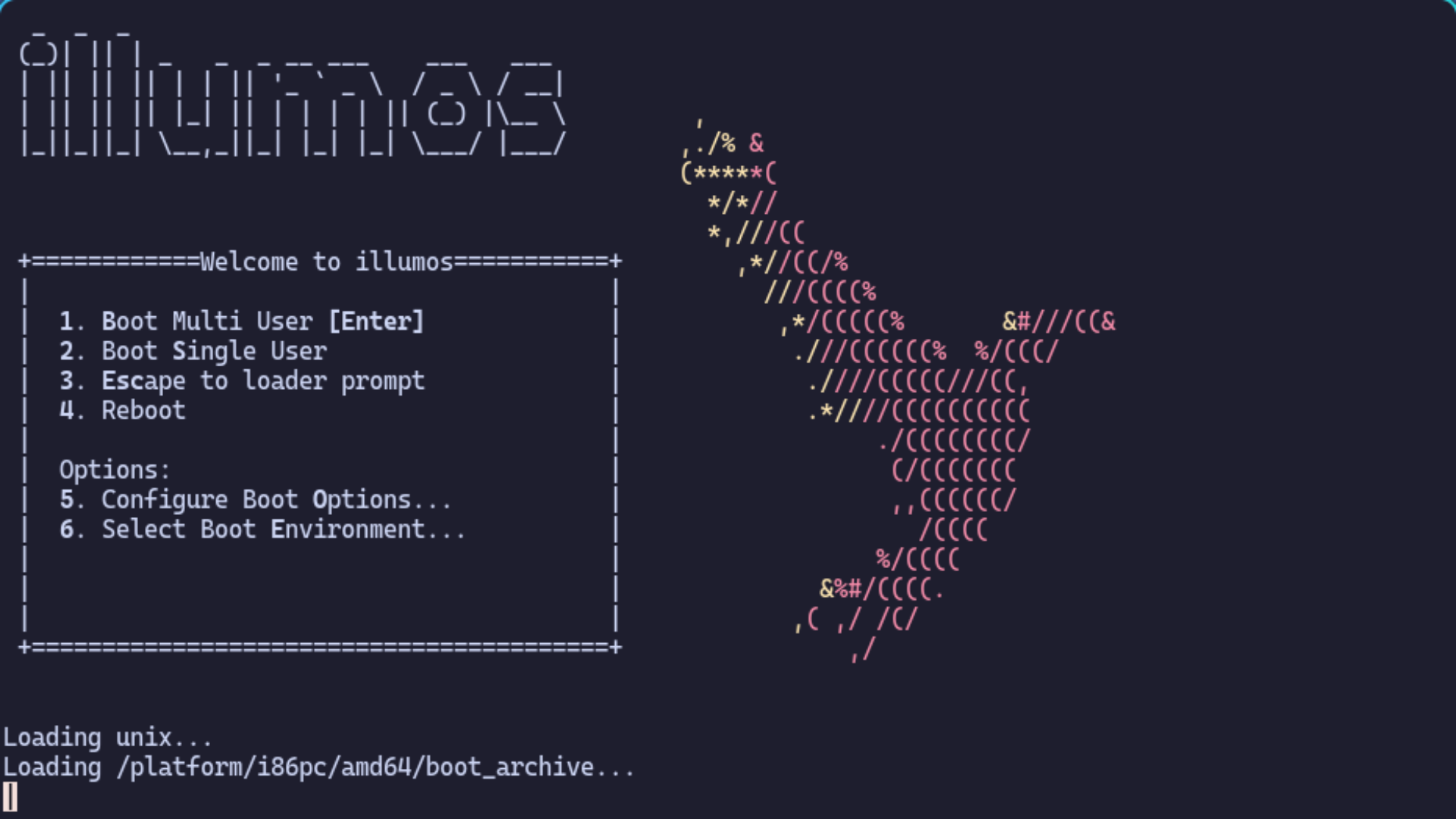 The illumos splash screen on boot