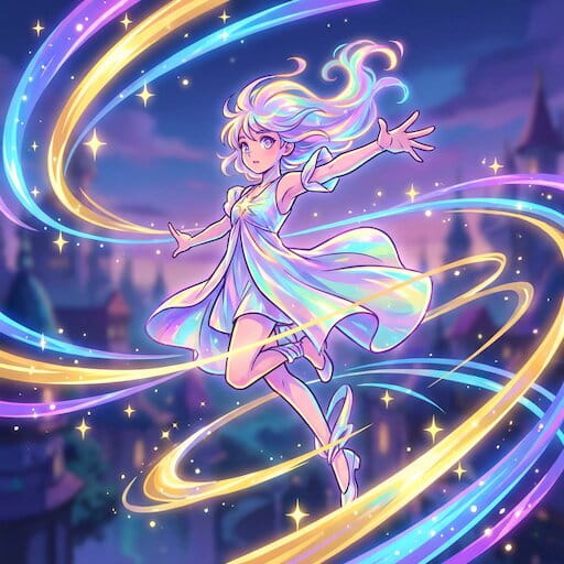 A young anime sorceress casting a glowing spell in a mystical forest, magical energy swirling around her hands, dramatic lighting, fantasy anime illustration style