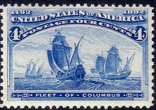 United States 1893 4c Columbian stamp, photographed by a collector