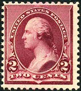 United States 1890 2c George Washington Lake stamp, photographed by a collector
