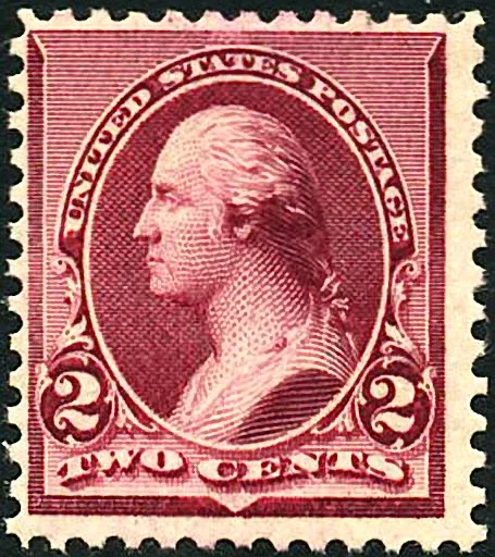 United States 1890 2c George Washington Lake stamp, photographed by a collector