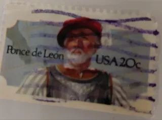 United States 1982 20c Ponce de Leon 20c stamp, photographed by a collector