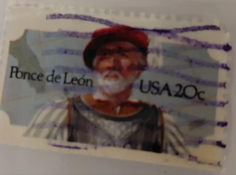 United States 1982 20c Ponce de Leon 20c stamp, photographed by a collector