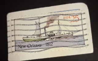 United States 1989 25 cents Steamboat New Orleans 25c stamp, photographed by a collector