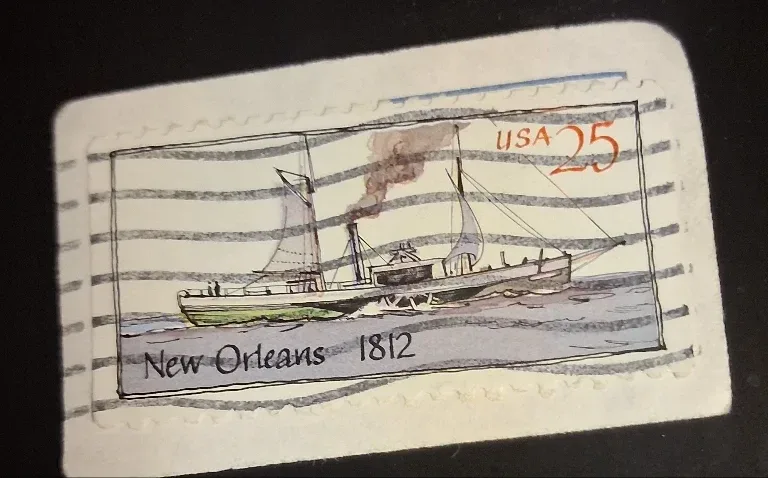 United States 1989 25 cents Steamboat New Orleans 25c stamp, photographed by a collector