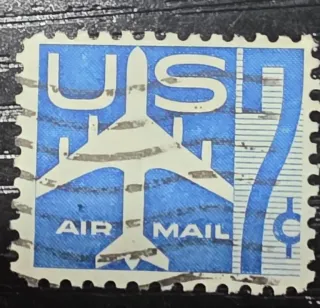 Another photo of the United States 1958 7 cents 7c Jet Airliner Airmail stamp