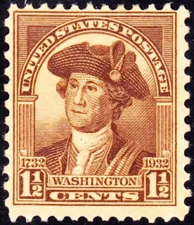 United States 1932 1 1/2 cents Washington Bicentennial +half cent stamp, photographed by a collector