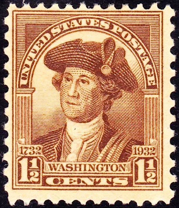 United States 1932 1 1/2 cents Washington Bicentennial +half cent stamp, photographed by a collector