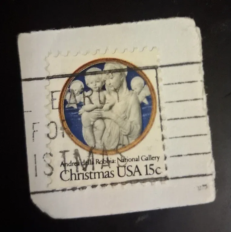 United States 1978 15c Andrea della Robbia Christmas 15c stamp, photographed by a collector
