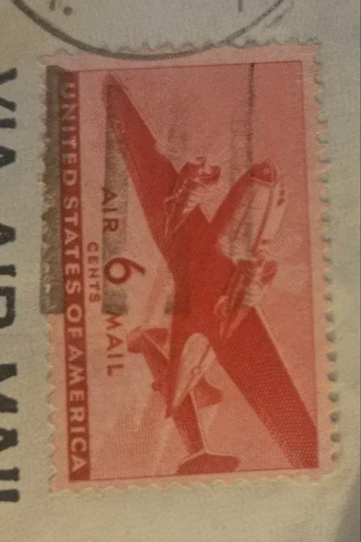 United States 1941 6 cents Transport Plane 6c Airmail stamp, photographed by a collector