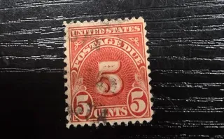 United States 1930 5 cents US Postage Due 5c 1930 stamp, photographed by a collector