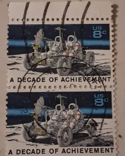 United States 1971 8 cents Space Achievement Lunar Rover 8c stamp, photographed by a collector