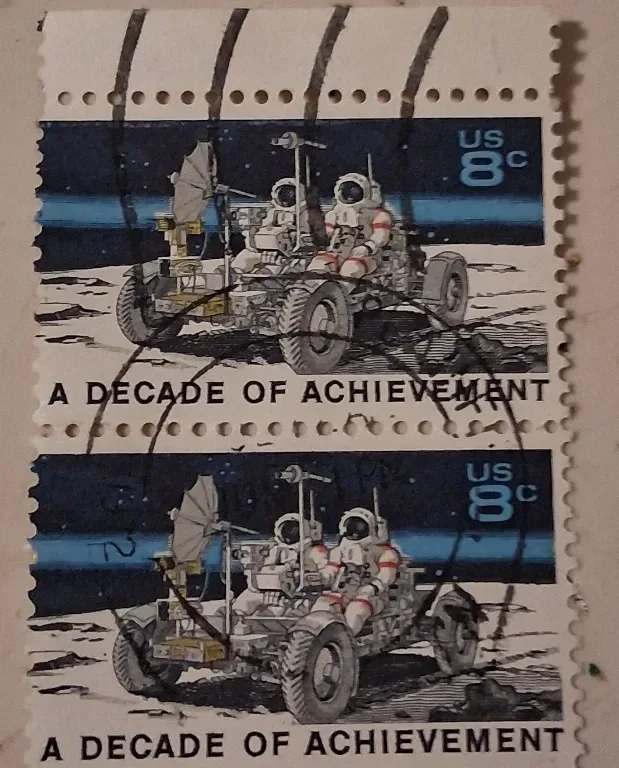 United States 1971 8 cents Space Achievement Lunar Rover 8c stamp, photographed by a collector