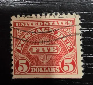 United States 1930 5 dollars 5 Dollar Postage Due 1930 stamp, photographed by a collector