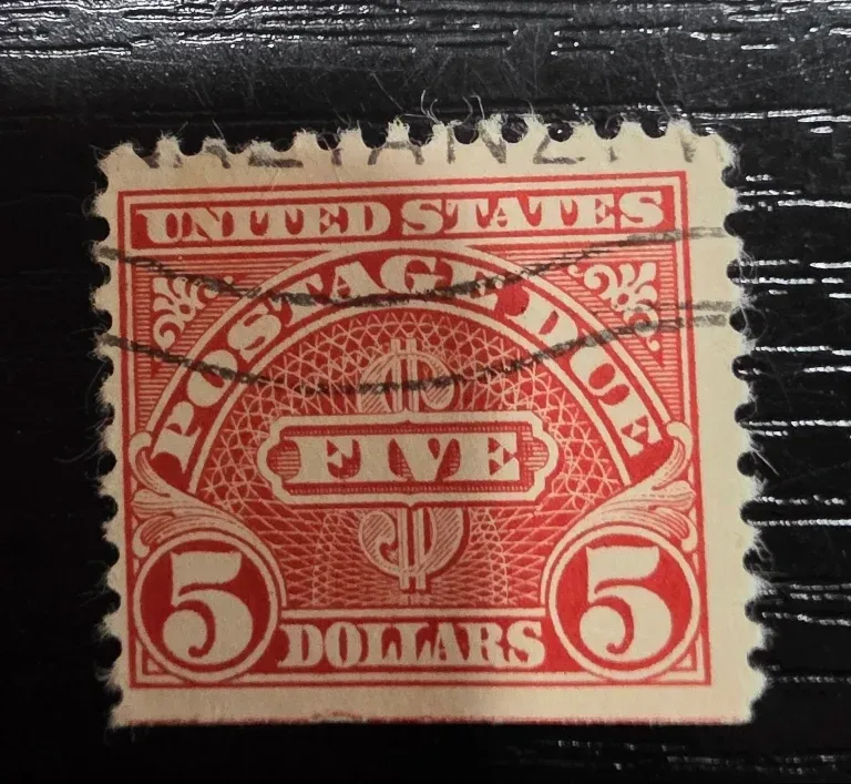 United States 1930 5 dollars 5 Dollar Postage Due 1930 stamp, photographed by a collector
