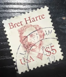 United States 1987 $5 Bret Harte $5 Great Americans stamp, photographed by a collector