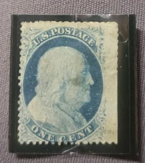 Another photo of the United States 1857 one cent Franklin 1c Blue Type V stamp