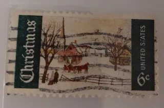 United States 1969 6c Winter Sunday in Norway Maine 6c stamp, photographed by a collector