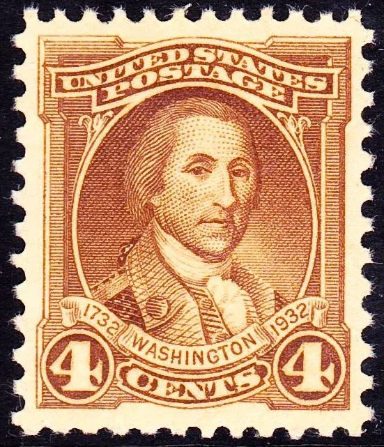 United States 1932 4c Washington Bicentennial stamp, photographed by a collector