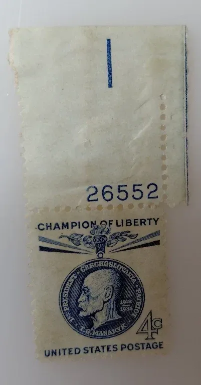 United States 1960 4c T.G. Masaryk Champion of Liberty 4c stamp, photographed by a collector