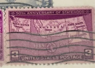 United States 1939 3 cents Statehood 50th Anniversary 3c stamp, photographed by a collector