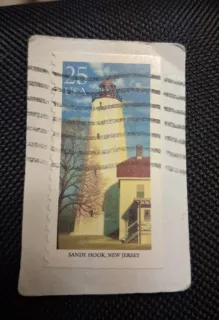 United States 1990 25 cents Sandy Hook Lighthouse 25c stamp, photographed by a collector