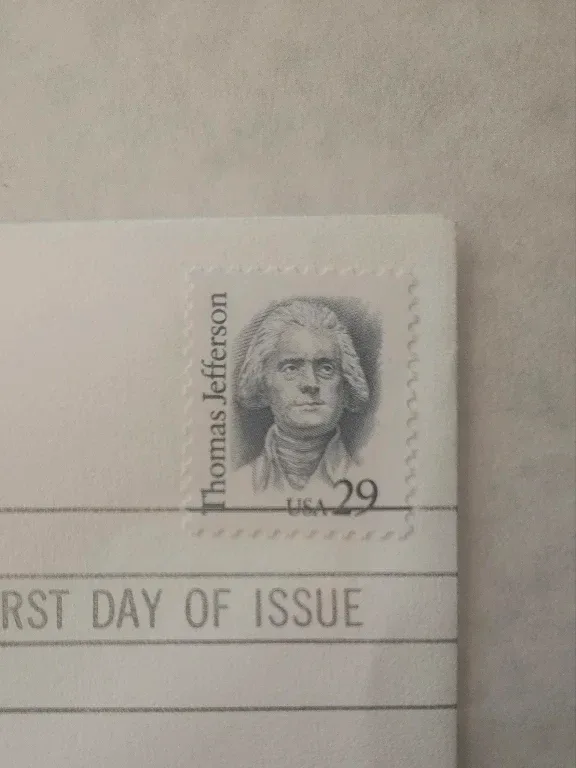 United States 1993 29 cents Thomas Jefferson 29c Great Americans stamp, photographed by a collector