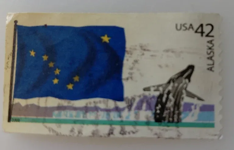United States 2008 42 Alaska Flag 42c stamp, photographed by a collector