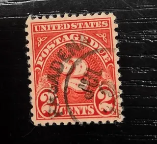 United States 1930 2 cents Postage Due 2c Carmine stamp, photographed by a collector
