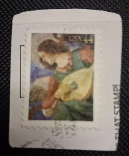 United States 2010 44 cents Angel with Lute 44c Christmas stamp, photographed by a collector